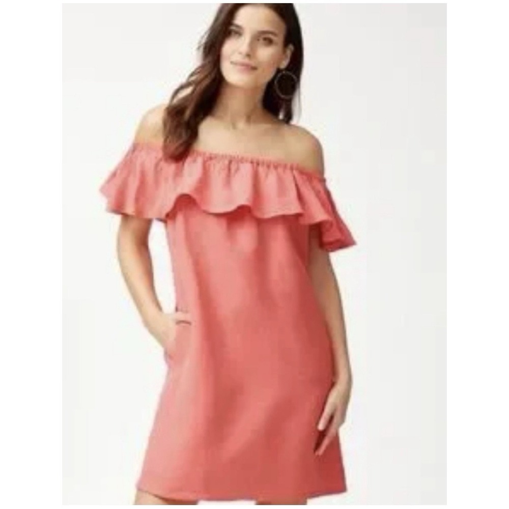 Tommy Bahama Women's Linen/Viscose Dress Size L Coral Off Shoulder